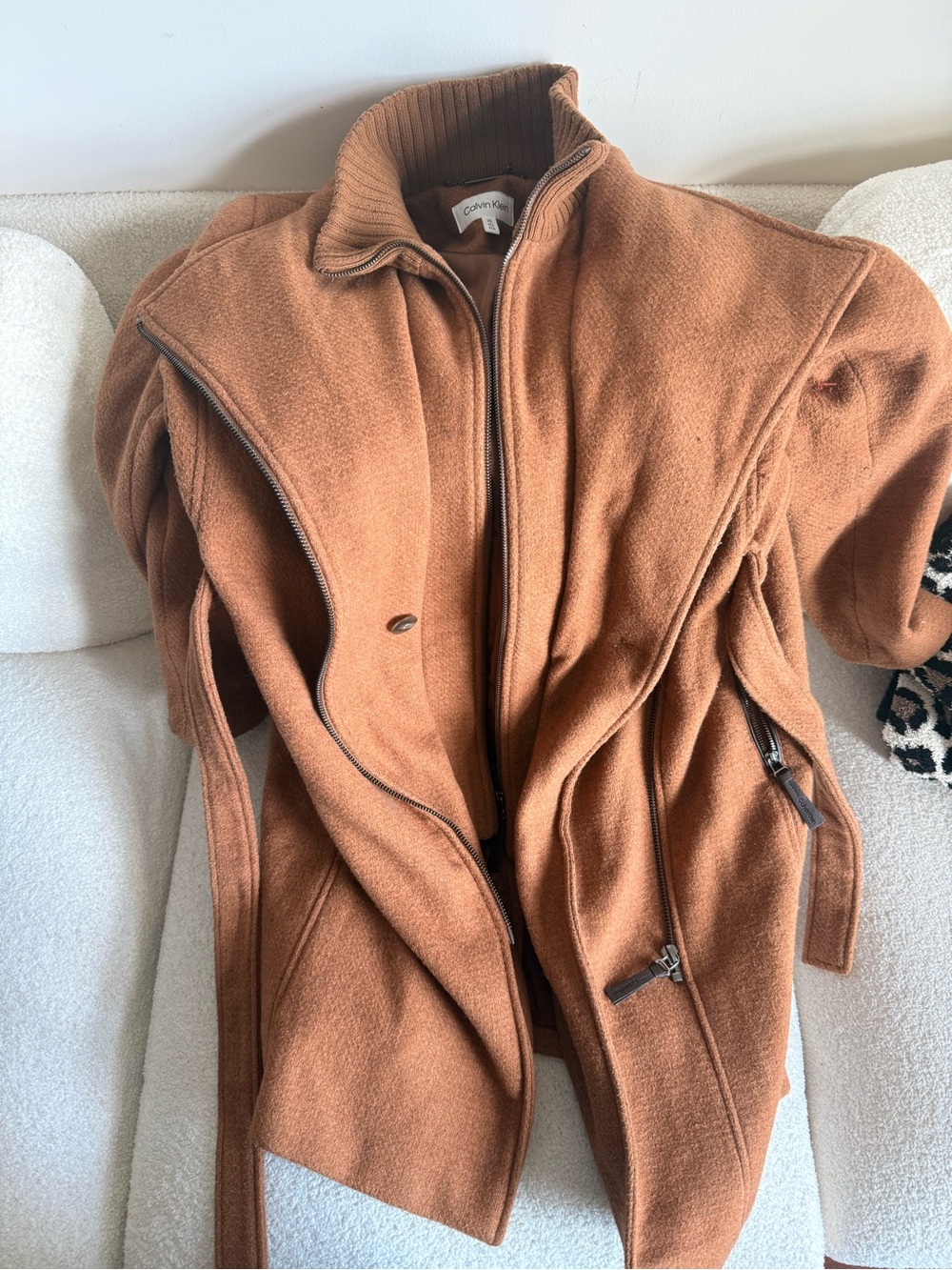 Calvin Klein Women's Tan Zip-Front Wool-Blend Trench Coat